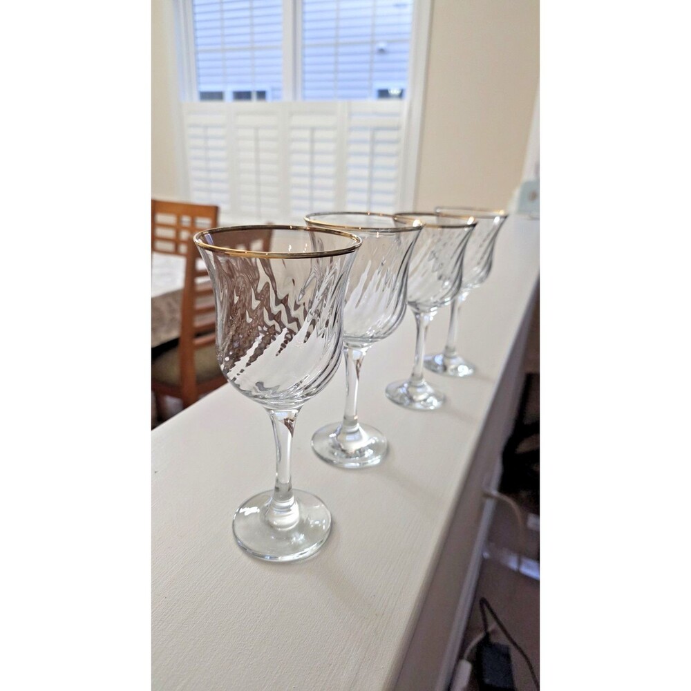 Crystal Clear Industries Regent Gold Swirl Glasses Set of 4 Water & Wine